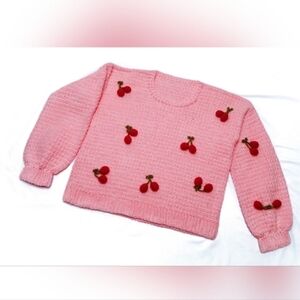 Crochet Cherry Sweater - Pink Pompom